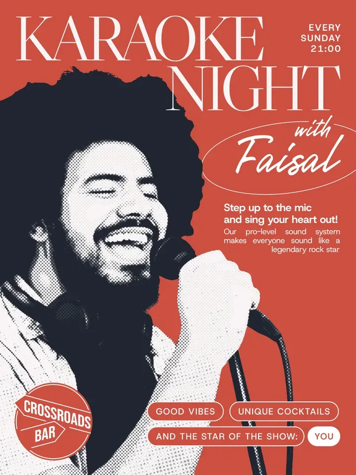 Karaoke with Faisal poster — every Sunday at 21:00